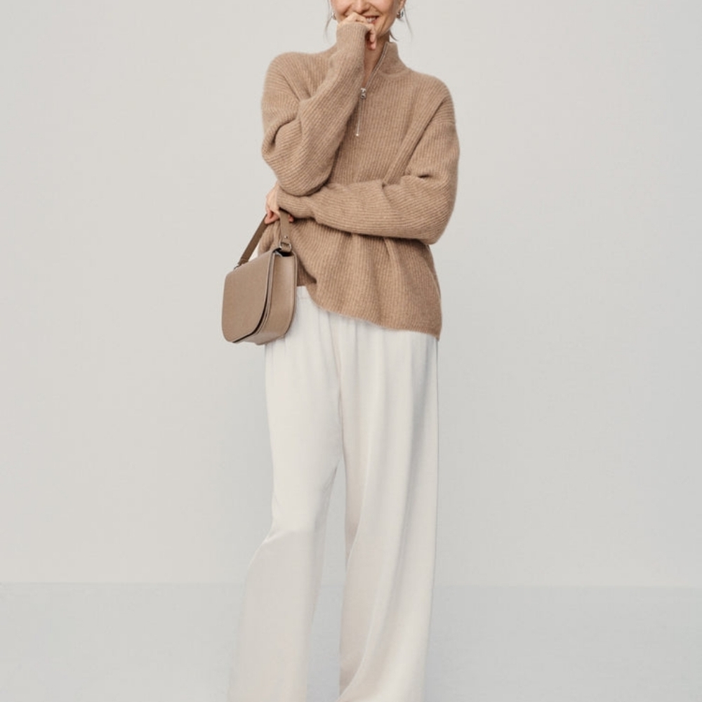 Jenni Kayne Boxy Half Zip Cashmere Sweater XS Undyed Stone $495 - Picture 3 of 9